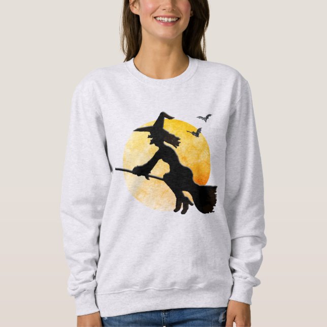 Silhouette Flying Wicked Witch Orange Moon   Sweatshirt (Front)