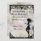 Silhouette Girl and Hearts Graduation Invitation (Front/Back)