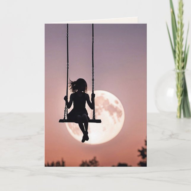Silhouette Girl On Swing Birthday Card (Front)