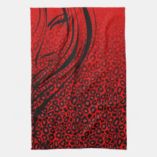 Silhouette Girl   Red Leopard Animal Print Towel