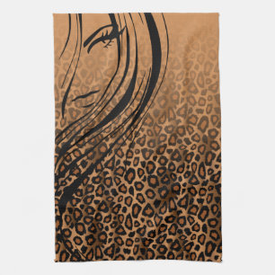 Silhouette Girl   Tan Leopard Animal Print Towel