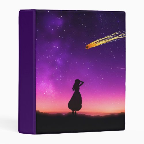 Silhouette Girl Watches Meteor Crash To Earth Mini Binder