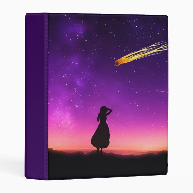 Silhouette Girl Watches Meteor Crash To Earth Mini Binder (Front/Spine)