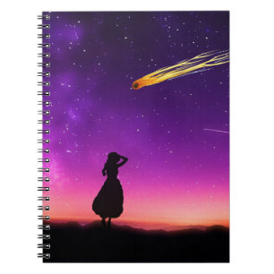 Silhouette Girl Watches Meteor Crash To Earth Notebook