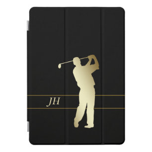 Silhouette Gold Golfer Monogram iPad Pro Cover
