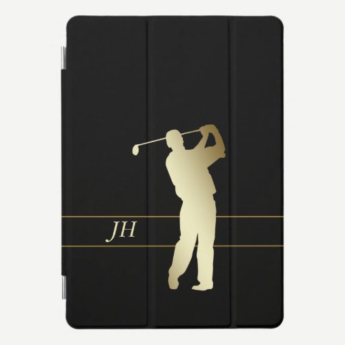 Silhouette Gold Golfer Monogram iPad Pro Cover