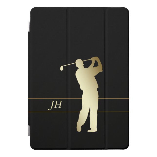 Silhouette Gold Golfer Monogram iPad Pro Cover (Front)