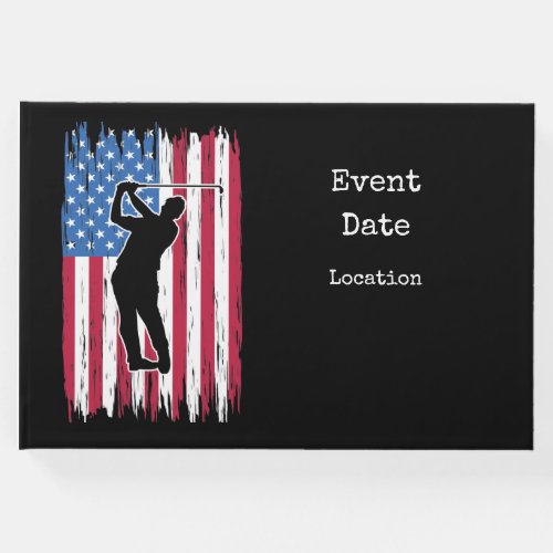 Silhouette Golfer is golfing on flag of America  I Guest Book