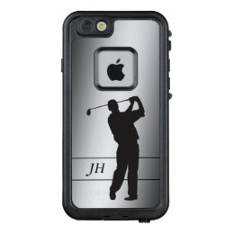 Silhouette Golfer Monogram on Silver LifeProof FRĒ iPhone 6/6s Case
