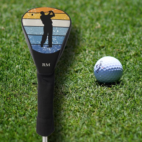 Silhouette Golfer on Retro Stripe Golf Head Cover