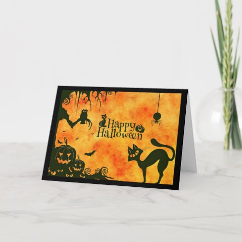 Silhouette Halloween Animals Orange Greeting Card