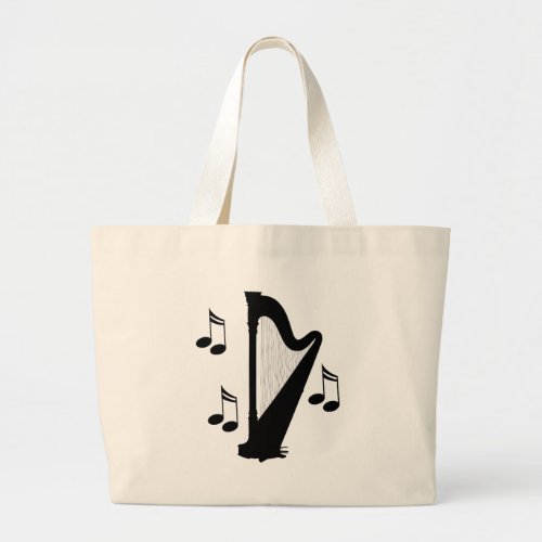 Silhouette Harp Music Gift Large Tote Bag