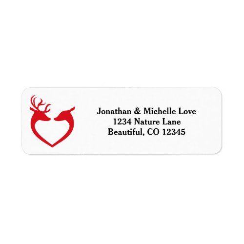 Silhouette Heart Deer Couple Red and Black Address Label