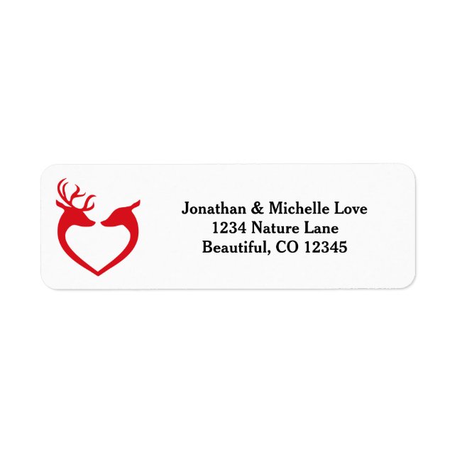 Silhouette Heart Deer Couple Red and Black Address Label (Front)