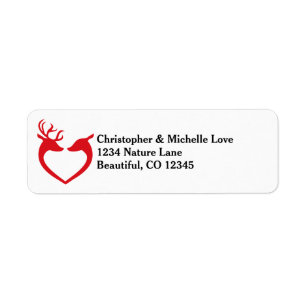 Silhouette Heart Deer Couple Red and Black Address Label