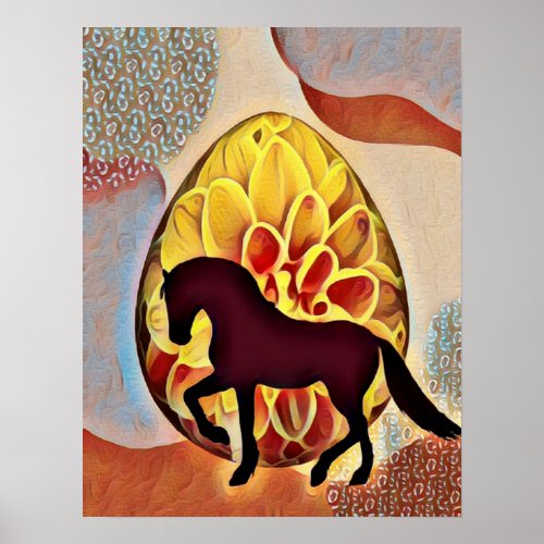 Silhouette Horse and Easter Egg Colorful Easter Poster