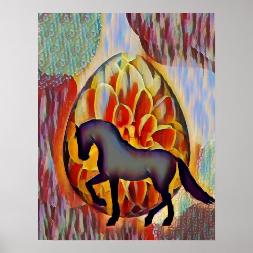 Silhouette Horse and Easter Egg Colorful Easter Poster