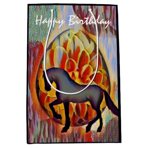 Silhouette Horse and Easter Egg Happy Birthday Medium Gift Bag
