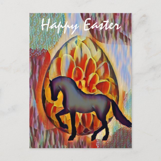 Silhouette Horse and Easter Egg Happy Easter Holiday Postcard (Front)