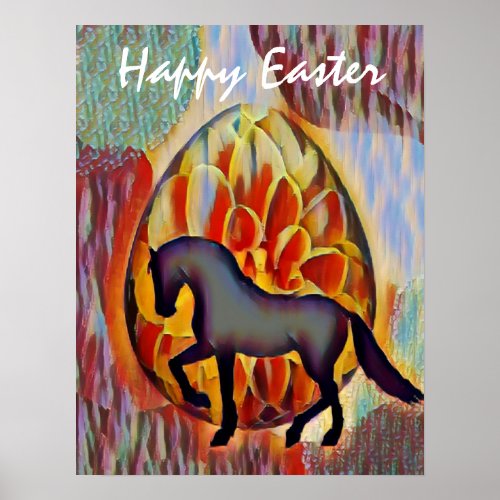 Silhouette Horse and Easter Egg Happy Easter Poster