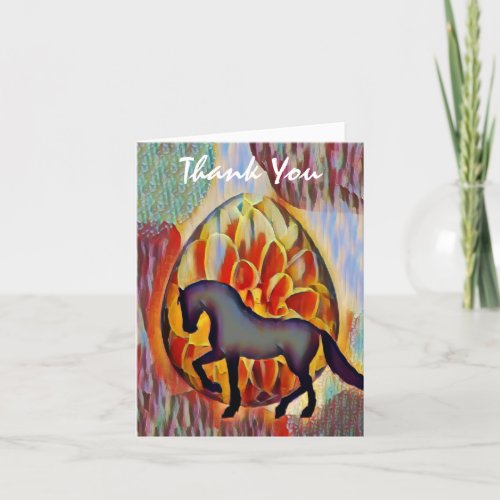 Silhouette Horse and Flower Easter Egg Colorful Thank You Card