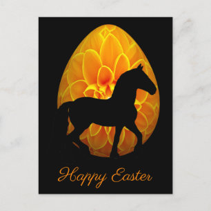 Silhouette Horse and Flower Egg Happy Easter Postcard