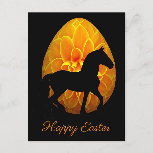 Silhouette Horse and Flower Egg Happy Easter Postcard (Front)