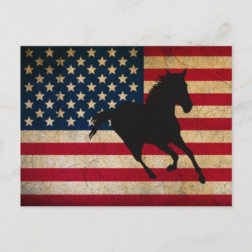 Silhouette Horse and Patriotic United Stated Flag Postcard