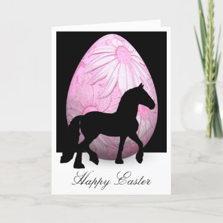 Silhouette Horse and Pink Flower Egg Happy Easter Card