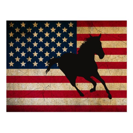 Silhouette Horse with USA Flag Post Card | Zazzle