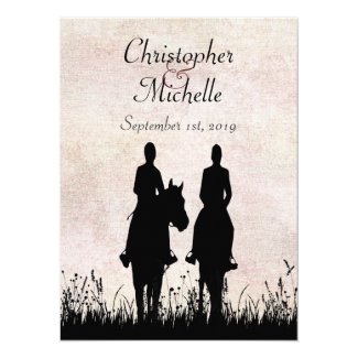 Silhouette Horseback Riding Couple Horse Wedding Invitation