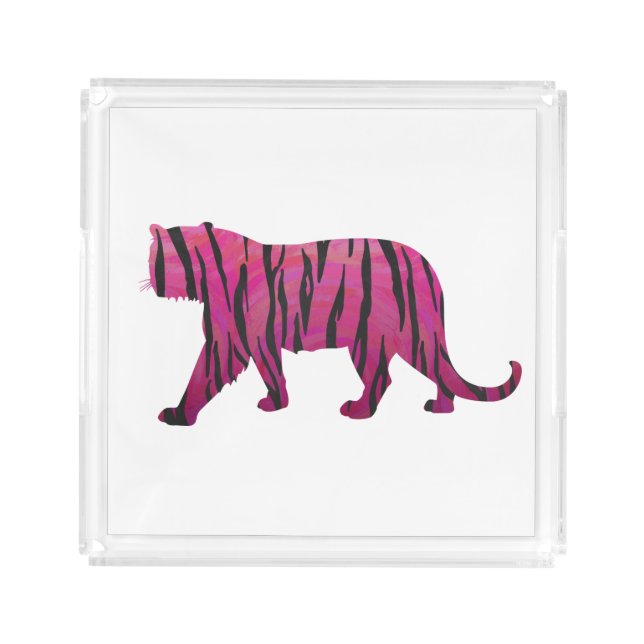 Silhouette Hot Pink and Black Tiger Acrylic Tray (Front)