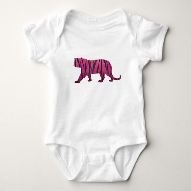 Silhouette Hot Pink and Black Tiger Baby Bodysuit (Front)