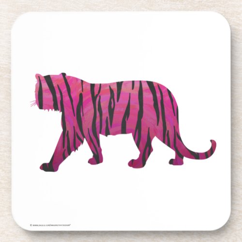 Silhouette Hot Pink and Black Tiger Beverage Coaster