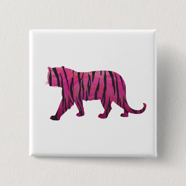Silhouette Hot Pink and Black Tiger Button (Front)