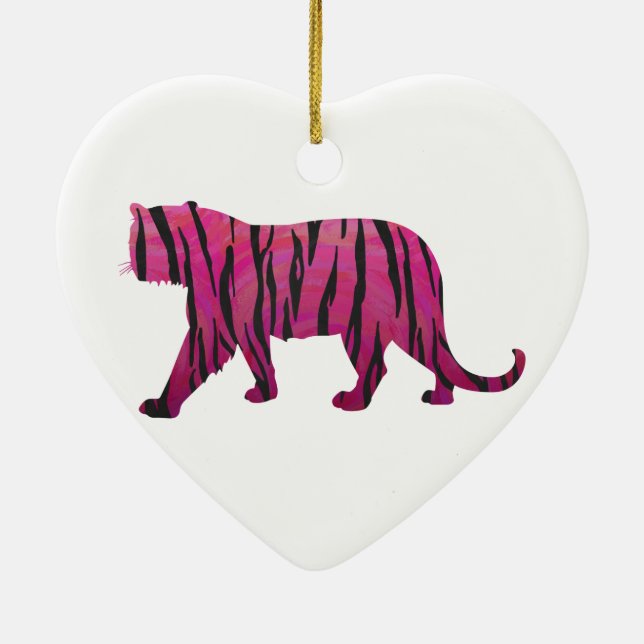 Silhouette Hot Pink and Black Tiger Ceramic Ornament (Back)