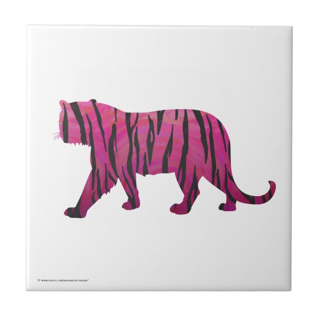Silhouette Hot Pink and Black Tiger Ceramic Tile (Front)