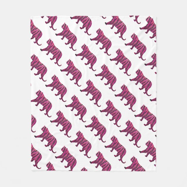 Silhouette Hot Pink and Black Tiger Fleece Blanket (Front)