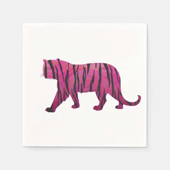 Silhouette Hot Pink and Black Tiger Paper Napkins (Front)