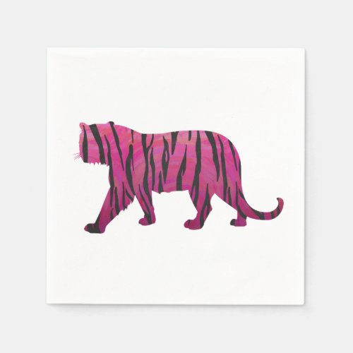 Silhouette Hot Pink and Black Tiger Paper Napkins