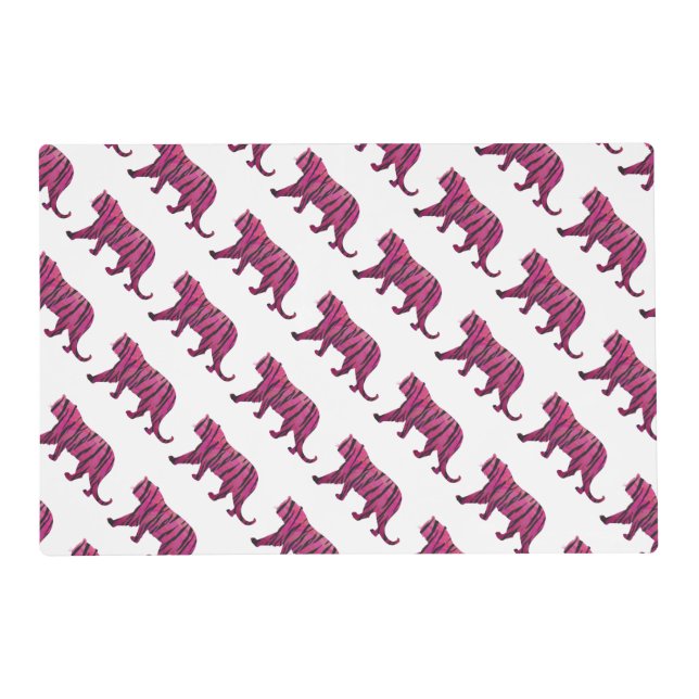Silhouette Hot Pink and Black Tiger Placemat (Front)