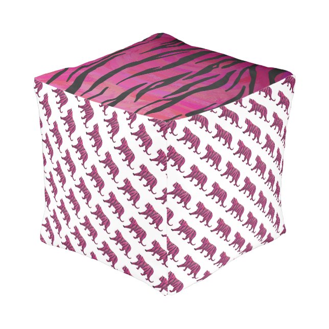 Silhouette Hot Pink and Black Tiger Pouf (Angled Back)