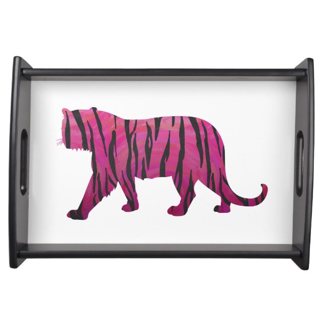 Silhouette Hot Pink and Black Tiger Serving Tray (Front)