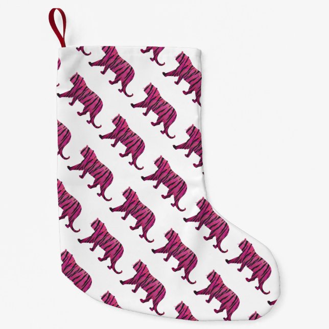 Silhouette Hot Pink and Black Tiger Small Christmas Stocking (Front)