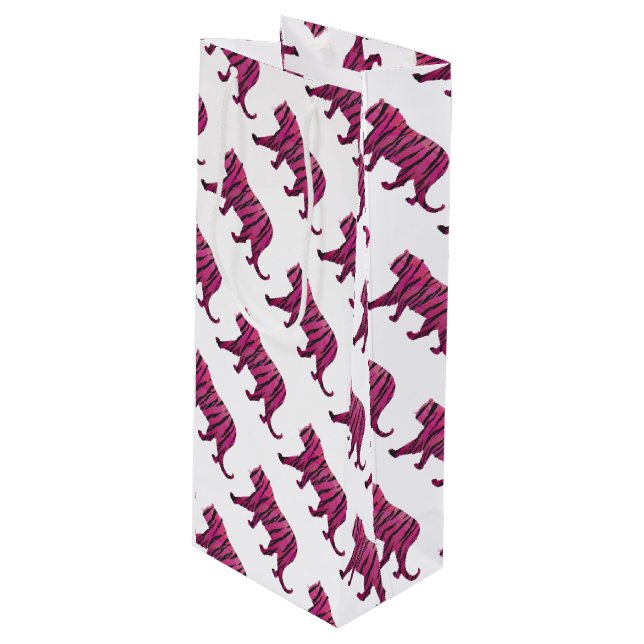 Silhouette Hot Pink and Black Tiger Wine Gift Bag (Front Angled)