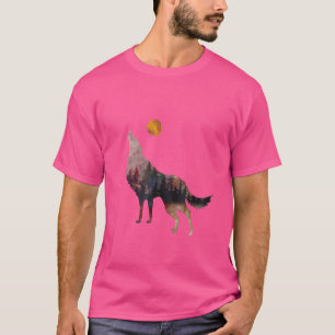 Silhouette howling wolf forest with full moon and T-Shirt