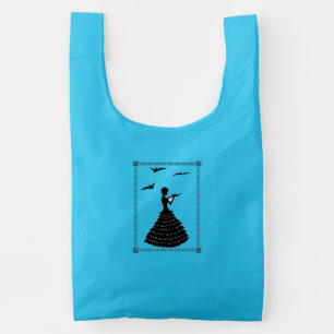 Silhouette in Black Lady Love Letter Doves Frame Reusable Bag