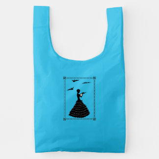 Silhouette in Black Lady Love Letter Doves Frame Reusable Bag