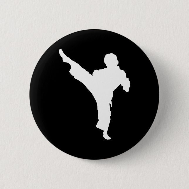 Silhouette Karate Fighter Shotokan Martial Arts Ta Button (Front)