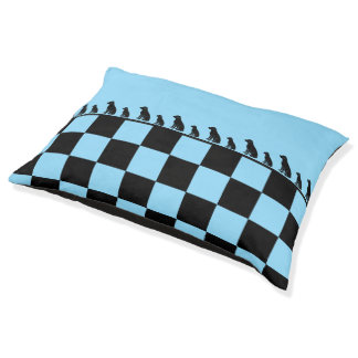 Silhouette Labrador Blue Black Checked Pattern Dog Pet Bed